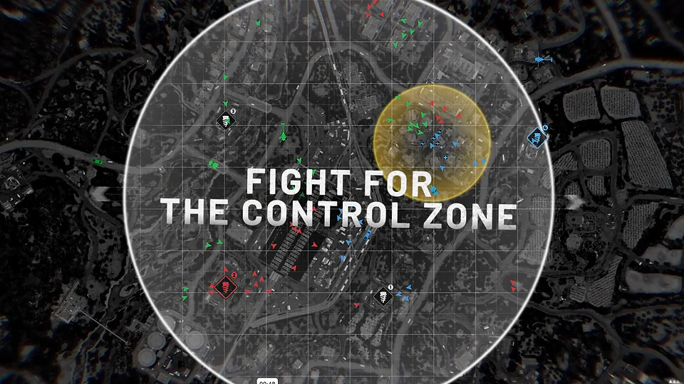 Official WARDOGS trailer graphic showing teams fighting for the Control Zone